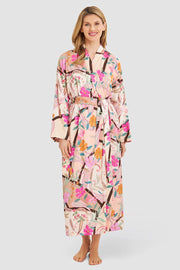 Frontalbild von Morgenmantel im Paisley-Blumen-Druck 100% Viskose