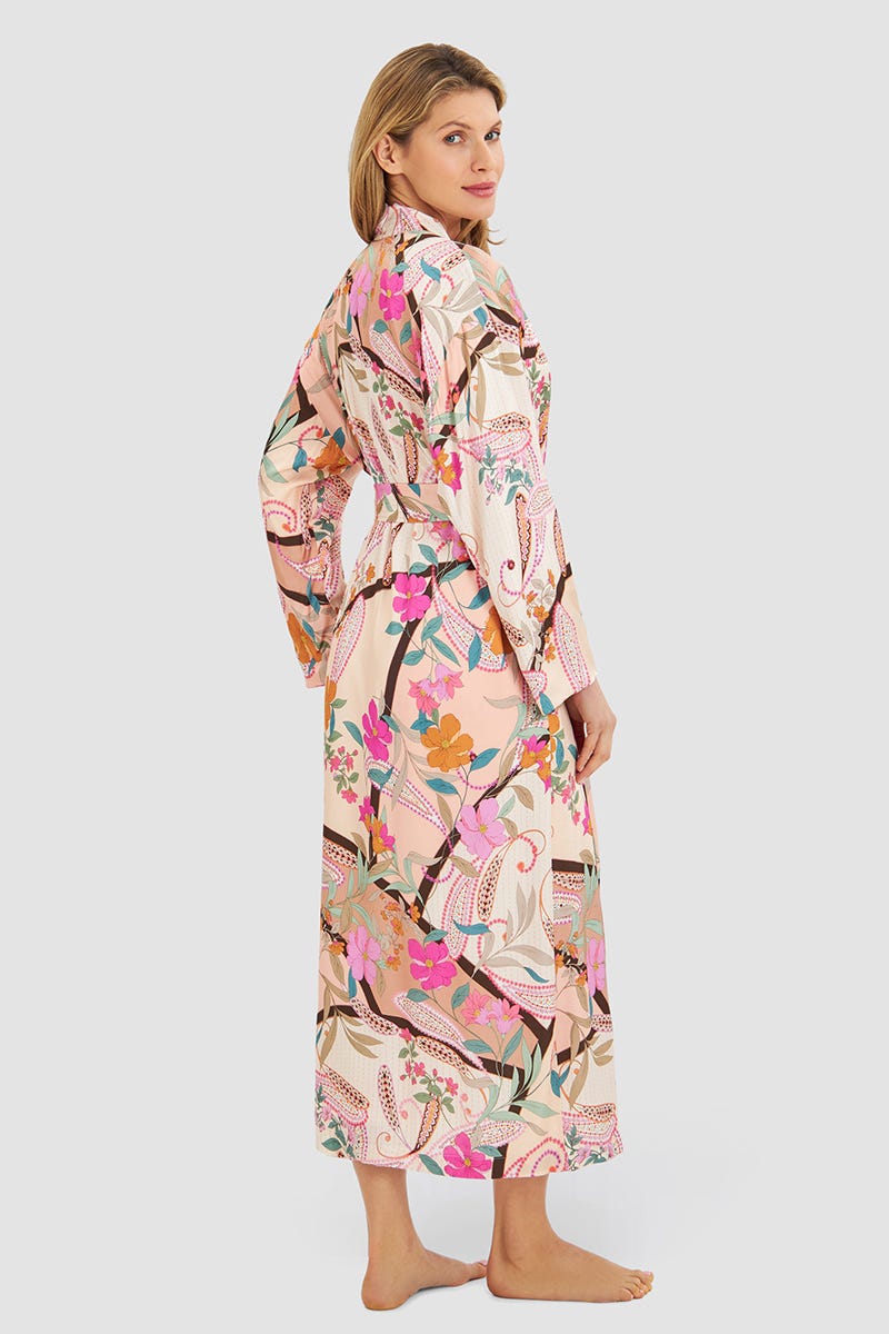 Rückansicht von Morgenmantel im Paisley-Blumen-Druck 100% Viskose