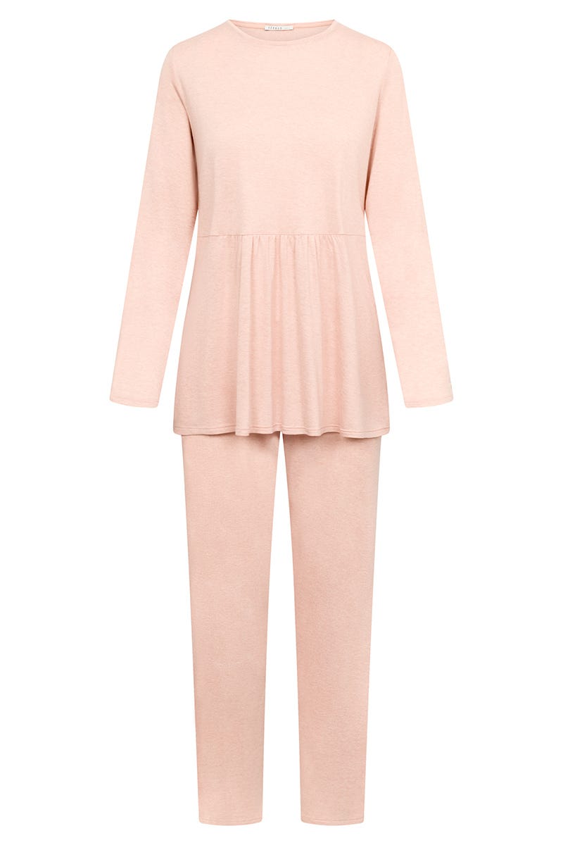 Hollowbild von Pyjama mit romantischen Raffungen in Rosa 100% Viskose