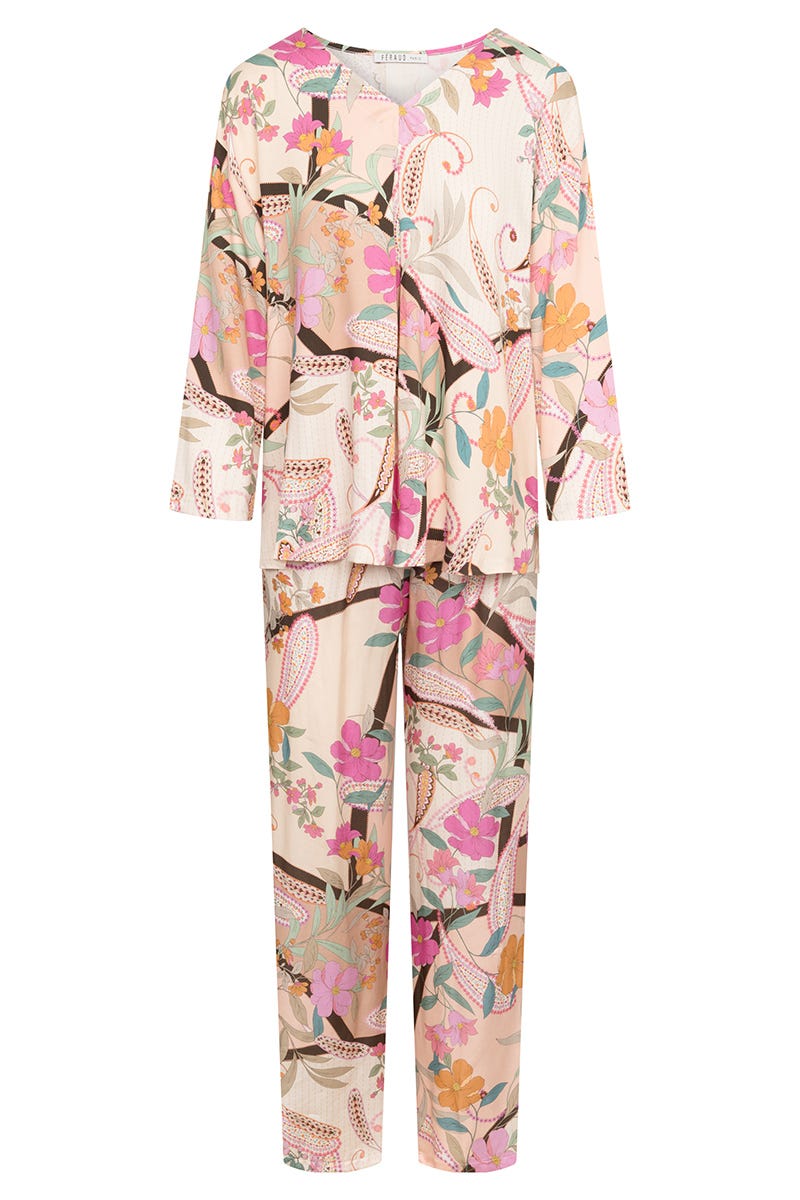 Hollowbild von Pyjama im Paisley-Blumen-Druck 100% Viskose