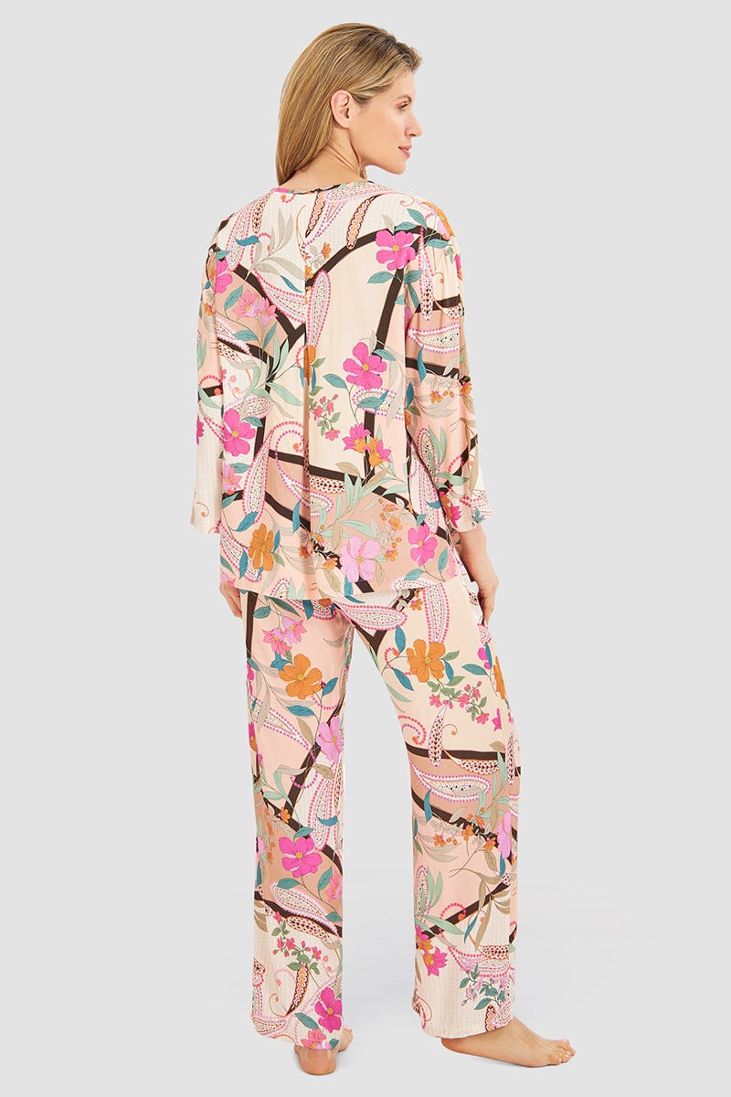Rückansicht von Pyjama im Paisley-Blumen-Druck 100% Viskose