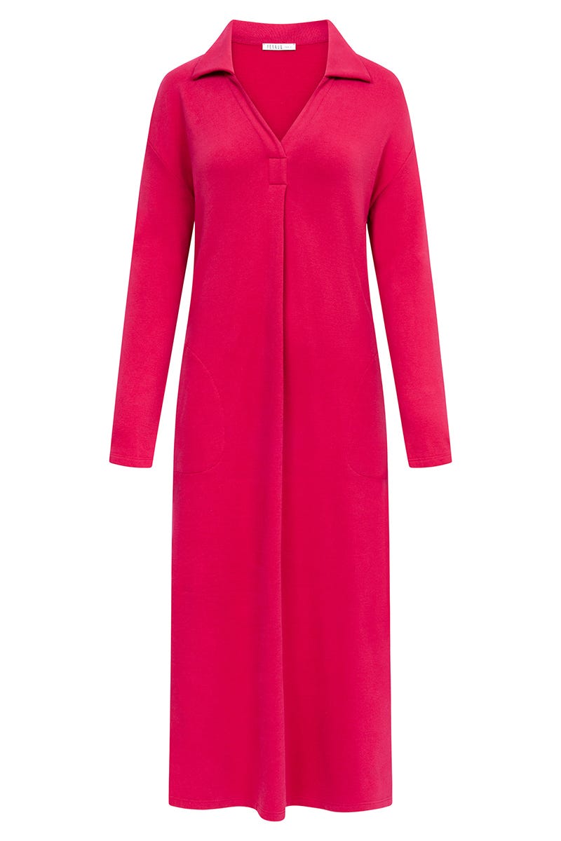 Hollowbild von Hauskleid aus Strick in Himbeere Materialmix