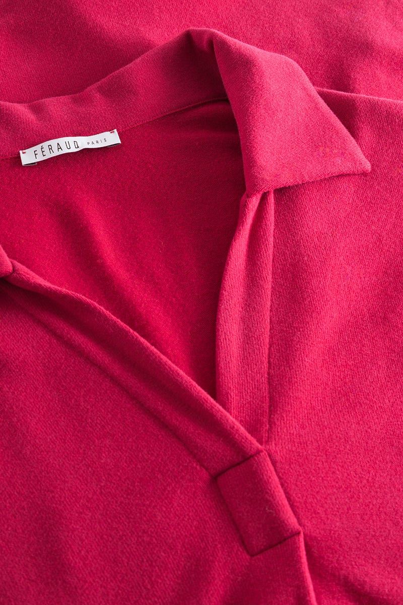 Detailbild 1 von Hauskleid aus Strick in Himbeere Materialmix