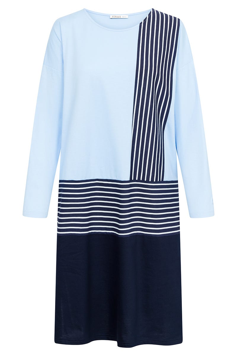 Hollowbild von Nachthemd Langarm mit Flächenteiler-Muster Materialmix