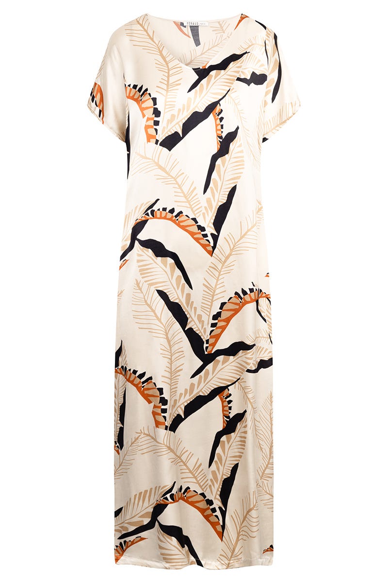 Hollowbild von Nachthemd Maxi-Länge im herbstlichen Blätter-Druck Webware 100% Viskose