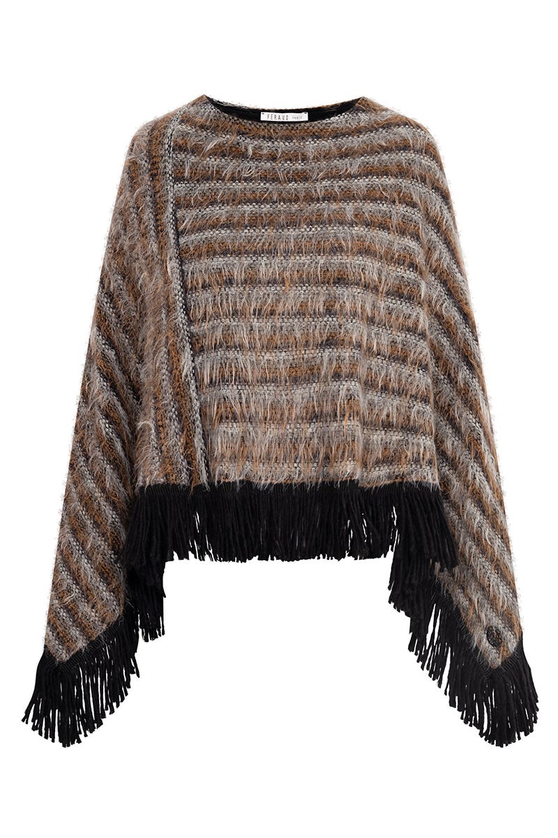 Hollowbild von Poncho im Ringelstrick aus Kuschelflor Materialmix