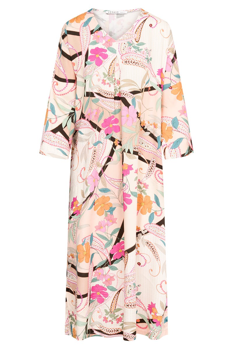 Hollowbild von Nachthemd im Paisley-Blumen-Druck Maxi-Länge 100% Viskose