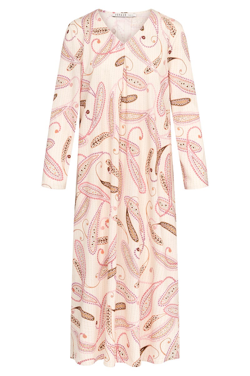 Hollowbild von Nachthemd Langarm im Paisley-Druck Maxi-Länge Baumwolle/Modal