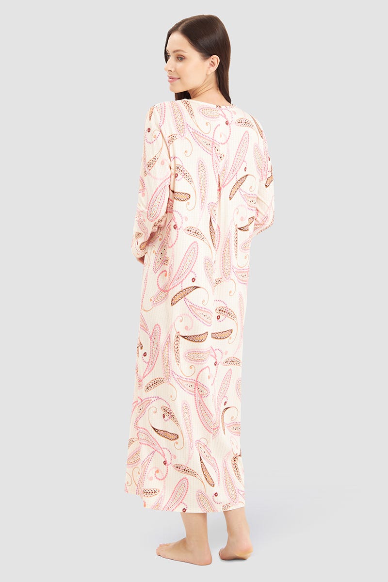 Rückansicht von Nachthemd Langarm im Paisley-Druck Maxi-Länge Baumwolle/Modal