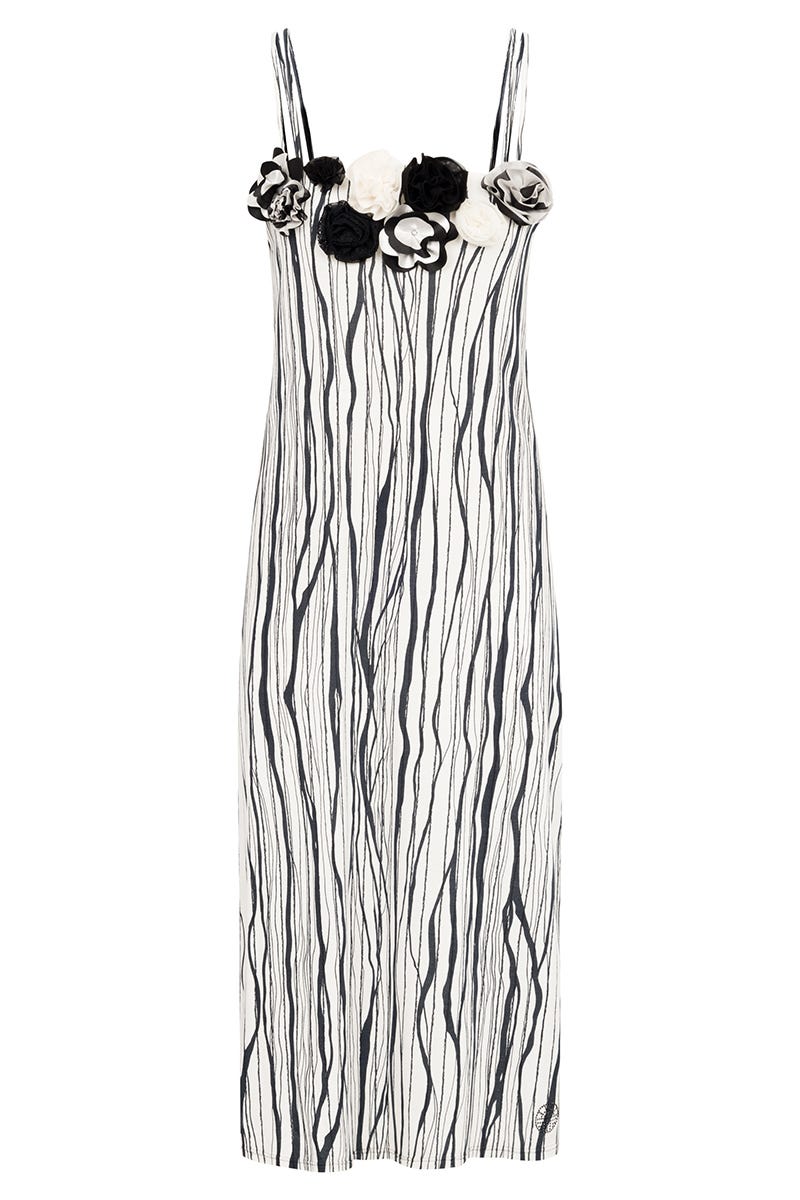 Hollowbild von Nachtkleid Ärmellos im Streifendruck und Blumendetails aus Chiffon 100% Modal
