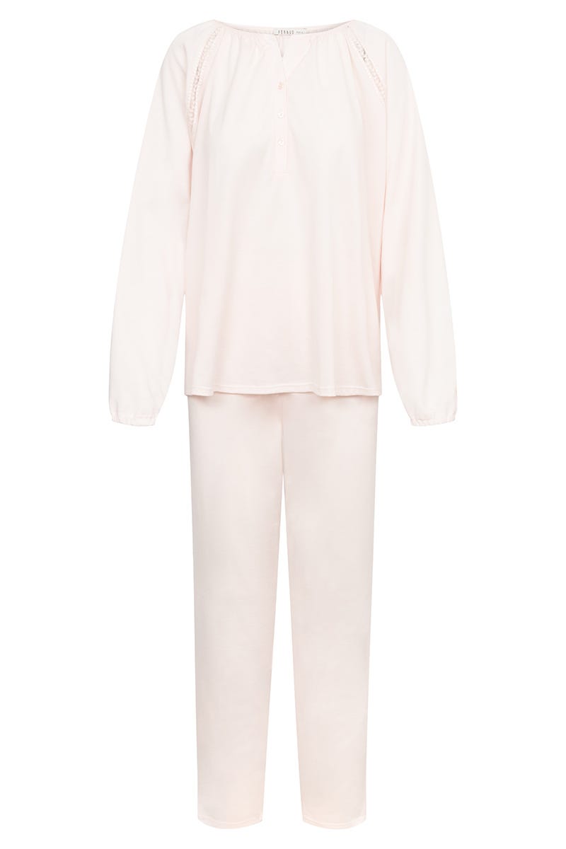 Hollowbild von Pyjama mit romantischen Stickereieinsätzen 100% Baumwolle