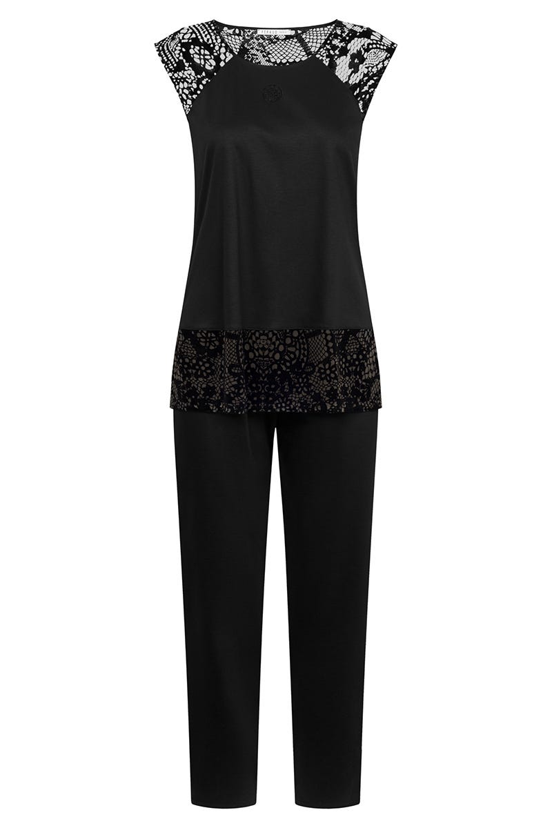 Hollowbild von Pyjama mit opulenten Spitzendetails Baumwolle/Lyocell