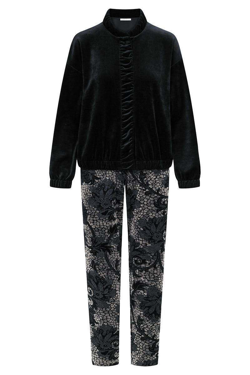 Hollowbild von Hausanzug mit Ornamentdruck in Samt-Optik Materialmix