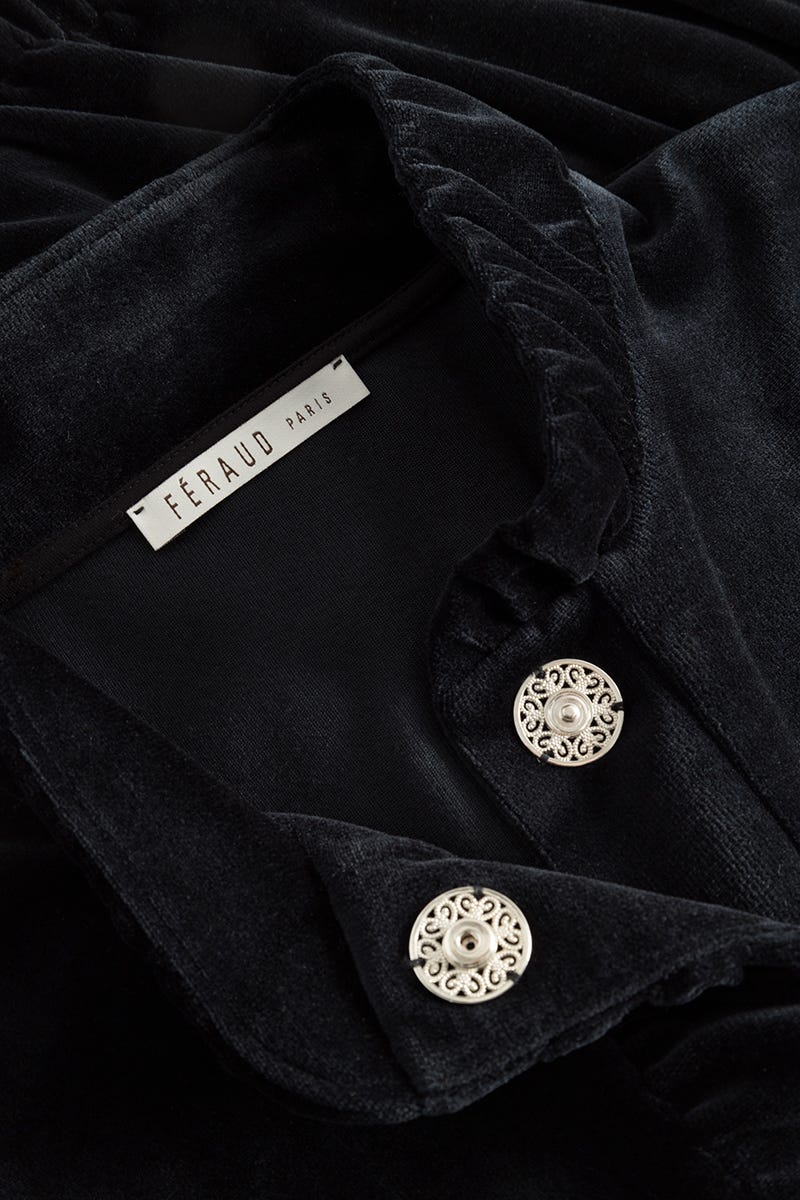 Detailbild 1 von Hausanzug mit Ornamentdruck in Samt-Optik Materialmix