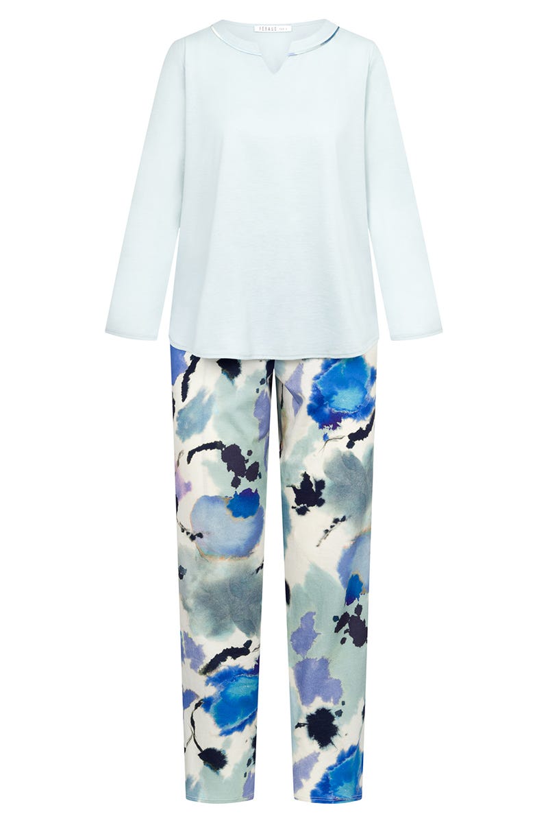 Hollowbild von Pyjama mit Batik-Blumendruck Baumwolle/Modal