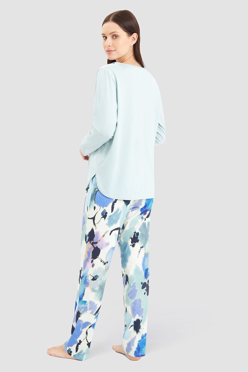 Rückansicht von Pyjama mit Batik-Blumendruck Baumwolle/Modal