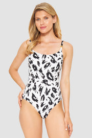 Frontalbild von Badeanzug im Animalprint Leo Schwarz-Weiß