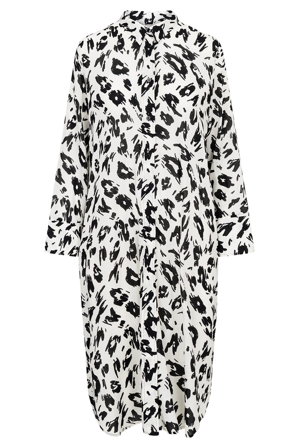 Hollowbild von Strandkleid Langarm im Animalprint Leo Schwarz-Weiß aus Webware Oversize