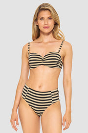 Frontalbild von Bikini im Ringeldruck mit Schimmer-Effekt Schwarz-Gold