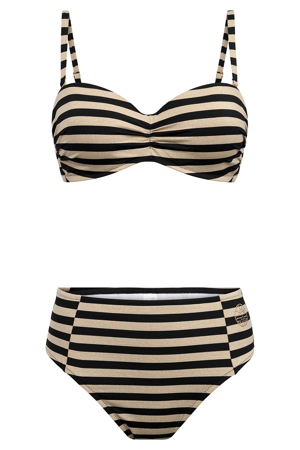 Hollowbild von Bikini im Ringeldruck mit Schimmer-Effekt Schwarz-Gold