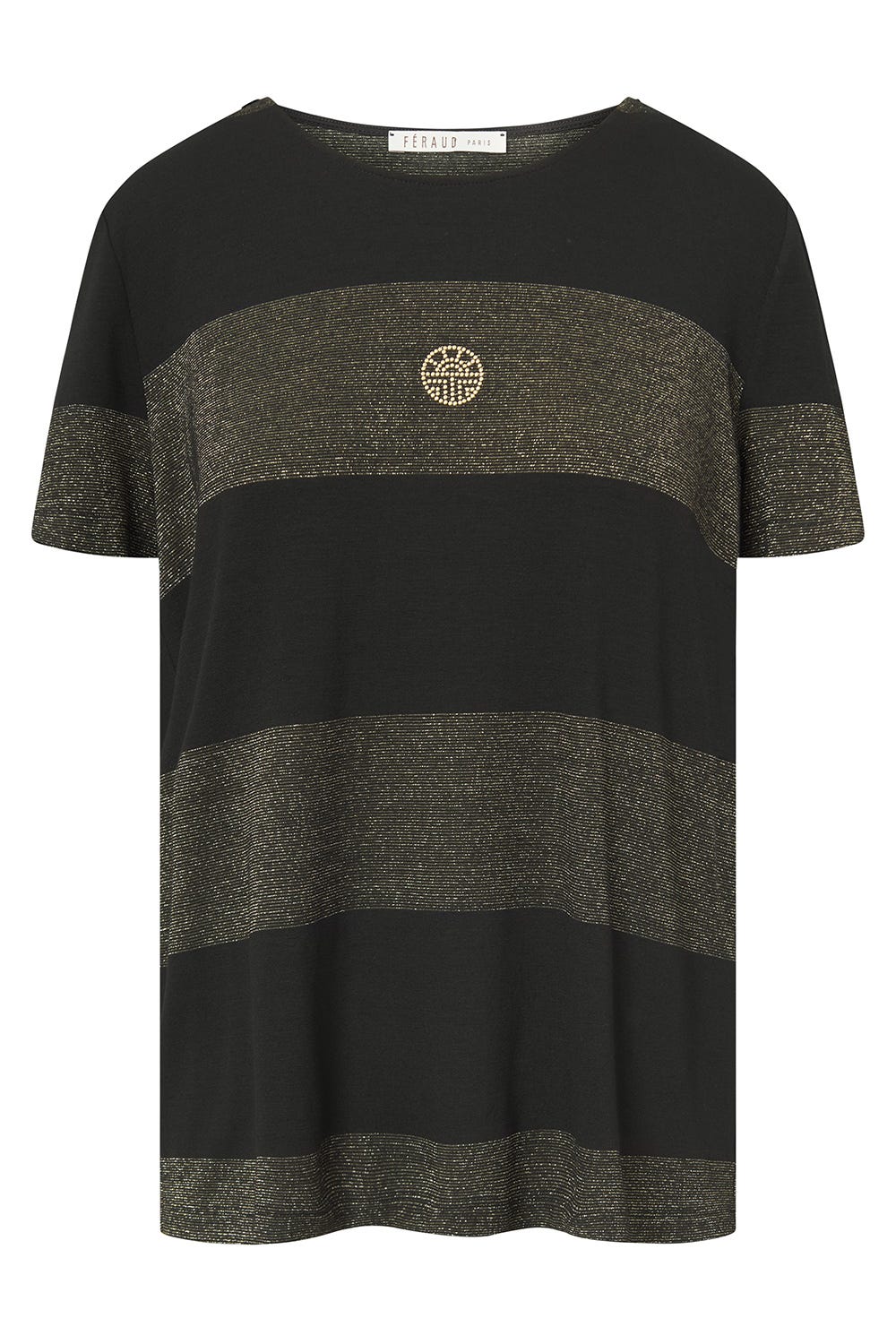 Hollowbild von T-Shirt im Ringeldruck mit Schimmer-Effekt Schwarz-Gold