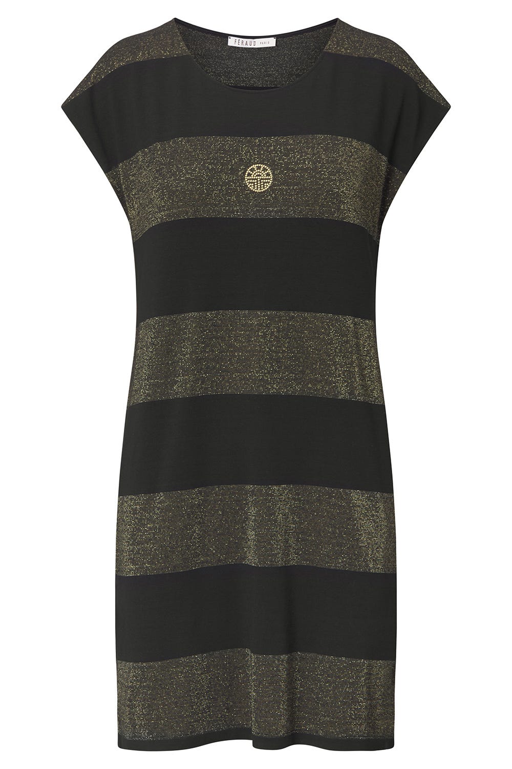 Hollowbild von Strandkleid Kurzarm im Ringeldruck mit Schimmer-Effekt Schwarz-Gold