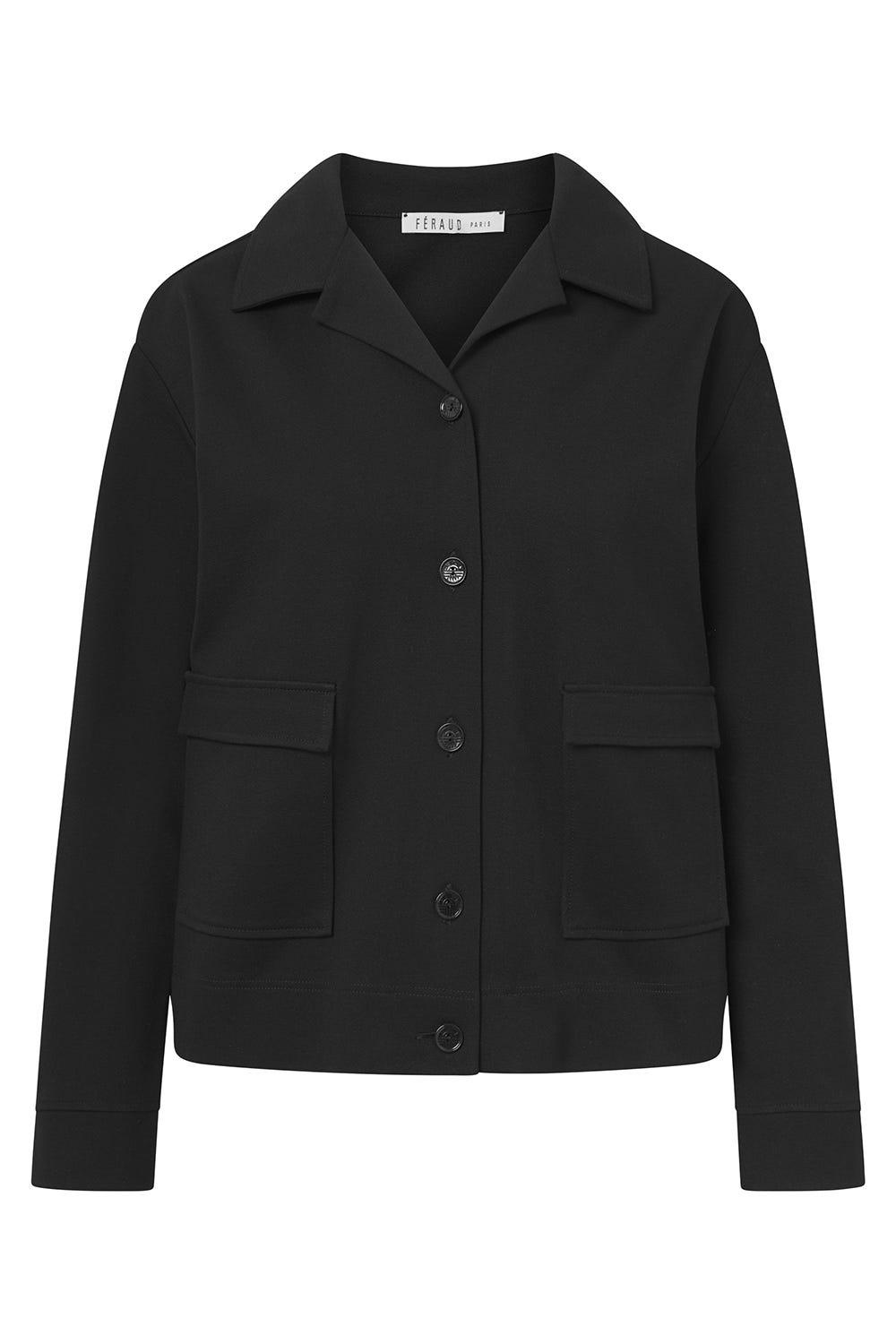 Hollowbild von Freizeitjacke mit Knopfleiste Taschen Schwarz 