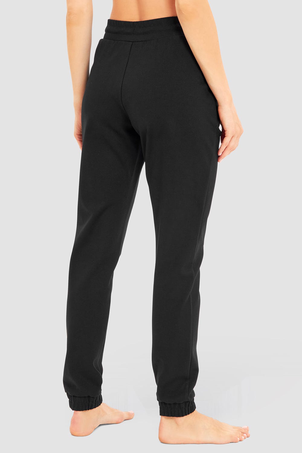 Rückansicht von Lange Hose mit sportiven Abnäher Schwarz 