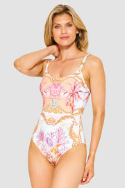 Frontalbild von Schwimmer im Ornament-Druck Unterwasserwelt