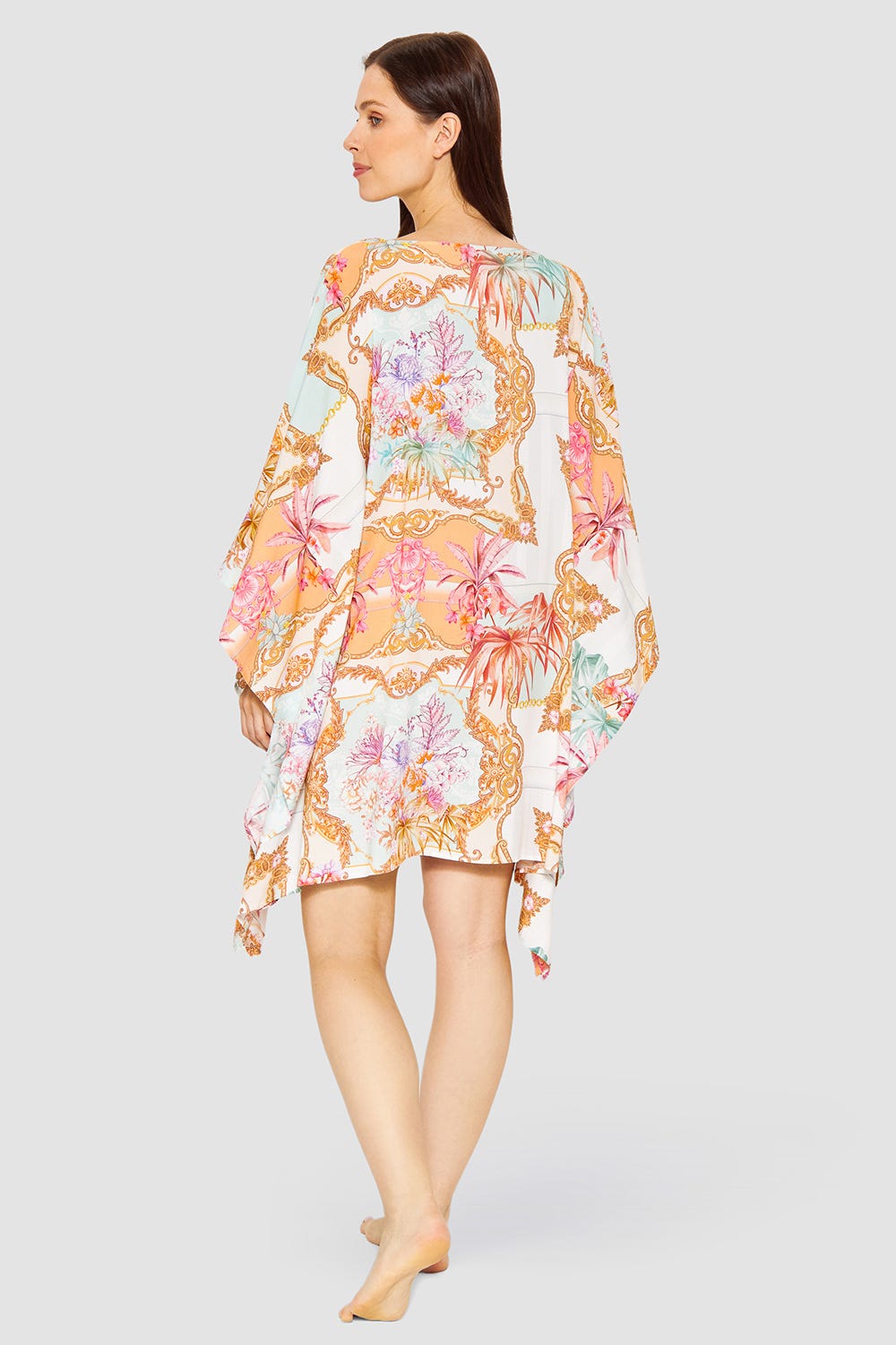 Rückansicht von Kaftan im Ornament-Druck Unterwasserwelt Webware 100% Viskose