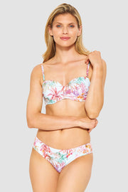 Frontalbild von Bandeau-Bikini im exotischen Palmen-Druck