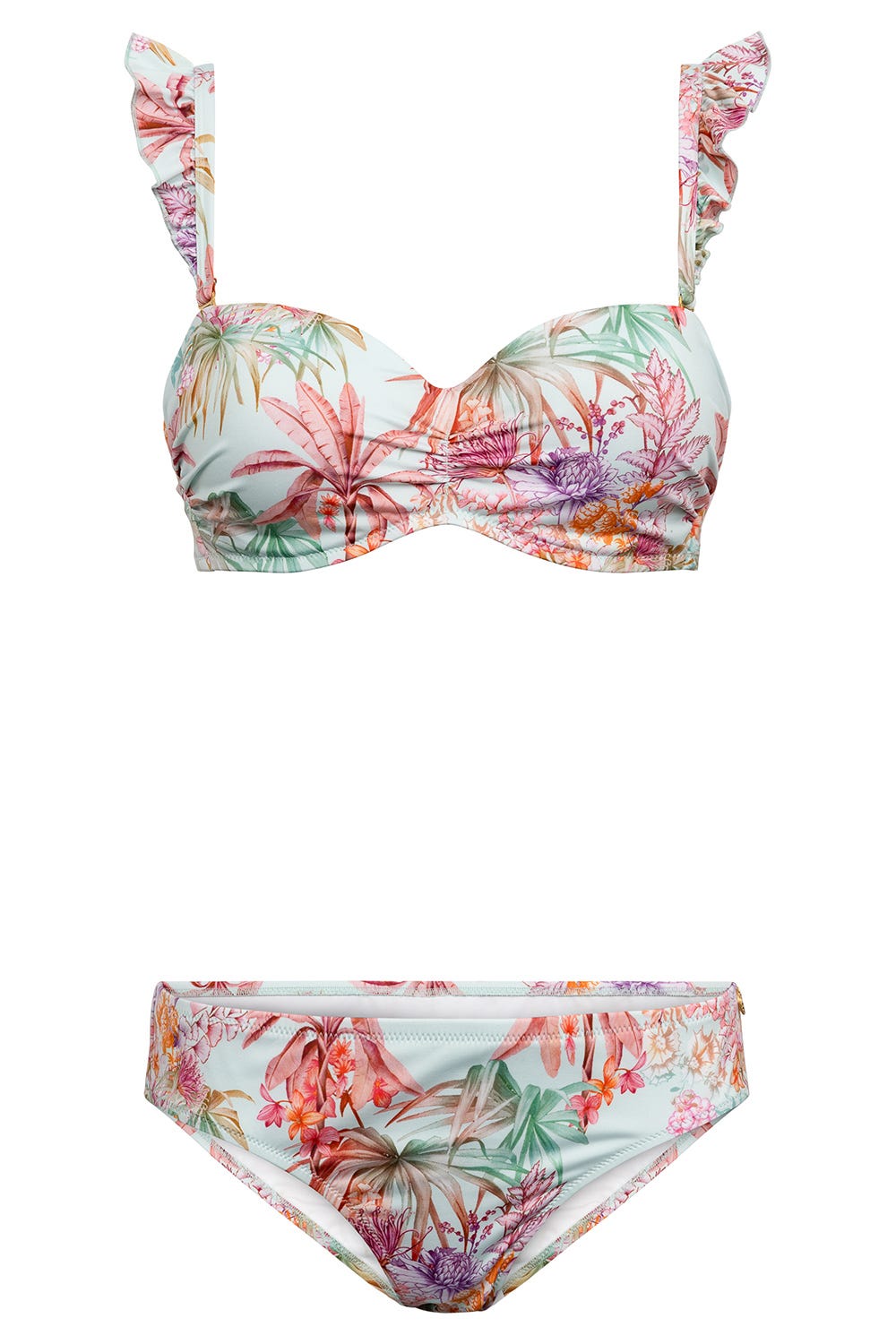 Hollowbild von Bandeau-Bikini im exotischen Palmen-Druck