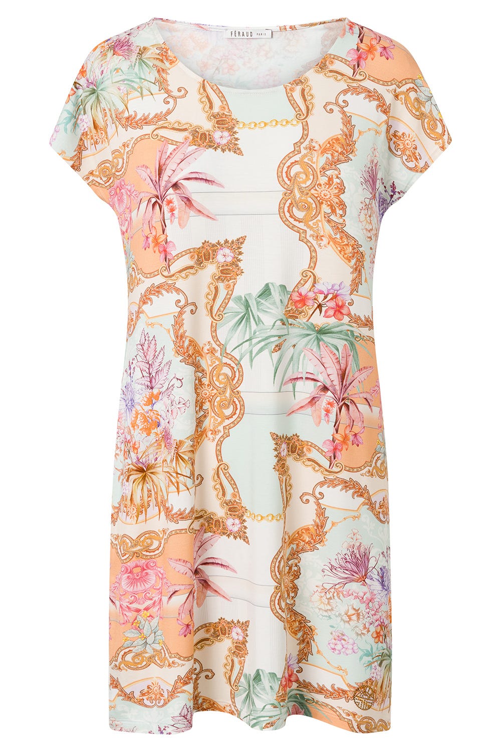 Hollowbild von Strandkleid Kurzarm im Ornament-Druck Unterwasserwelt Viskose/Elasthan