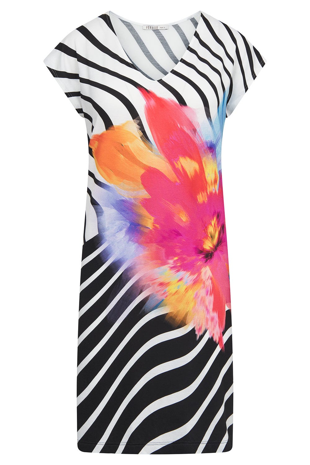 Hollowbild von Strandkleid Kurzarm im Grafik-Blüten-Print Viskose/Elasthan