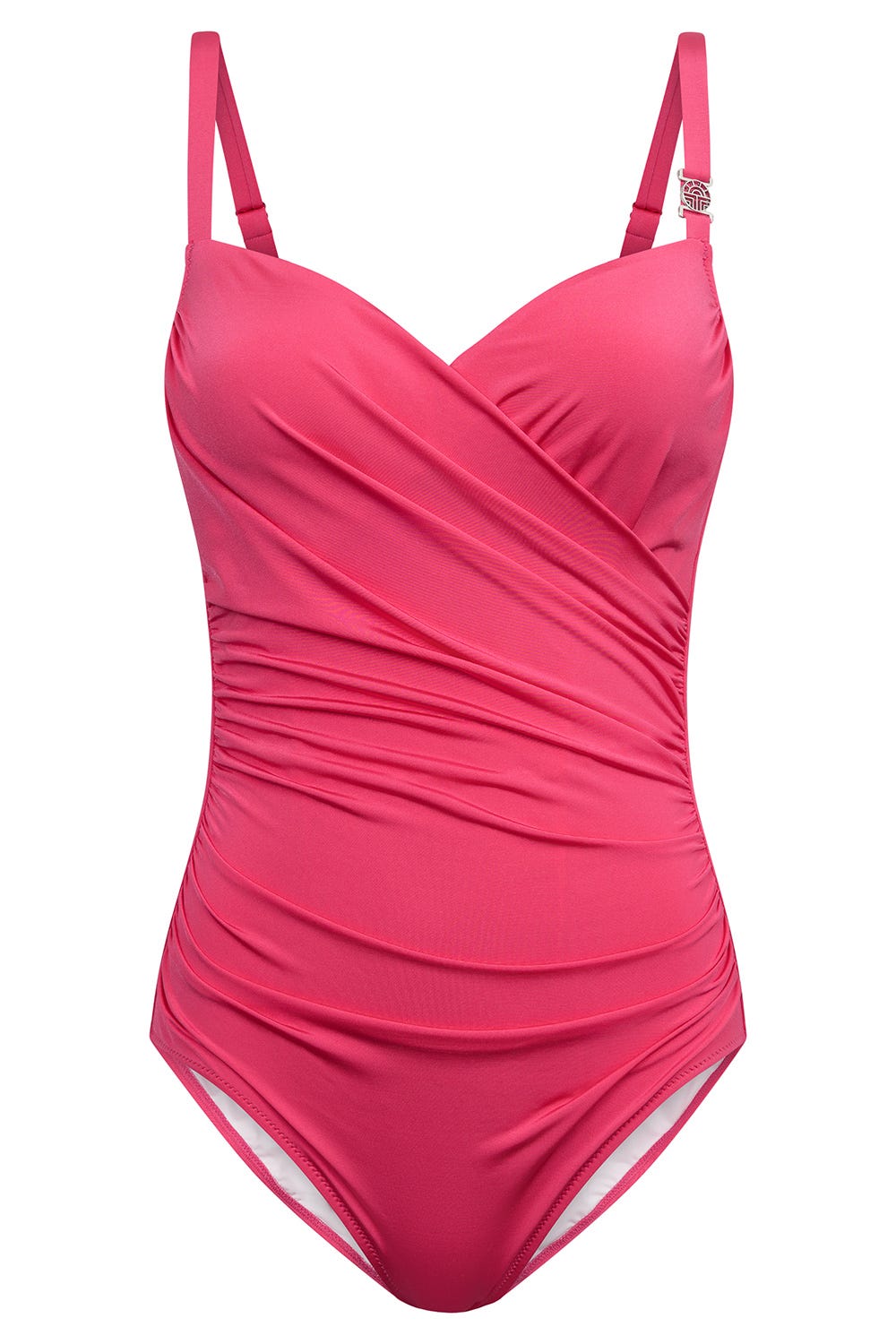 Hollowbild von Badeanzug in Schimmer-Optik Pink Wickelform 