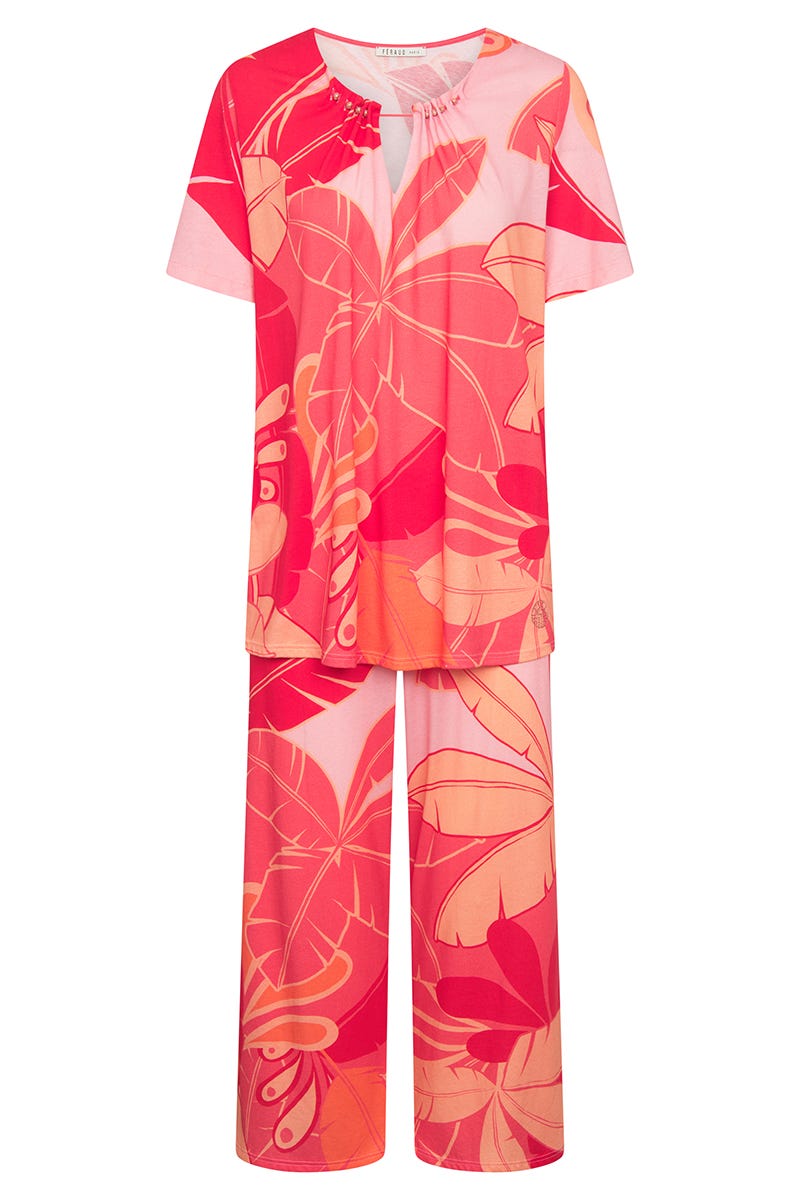 Hollowbild von Pyjama im Blumenprint mit Perlendetail Baumwolle/Modal