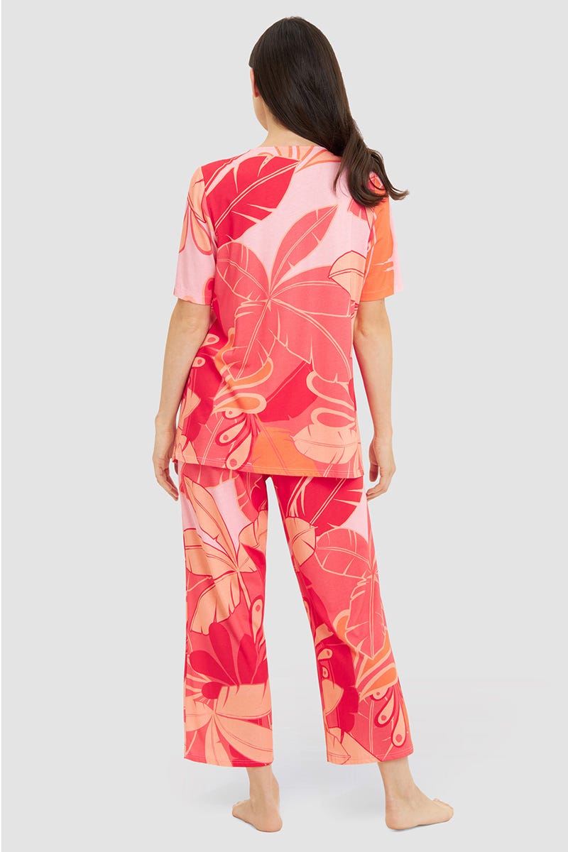 Rückansicht von Pyjama im Blumenprint mit Perlendetail Baumwolle/Modal