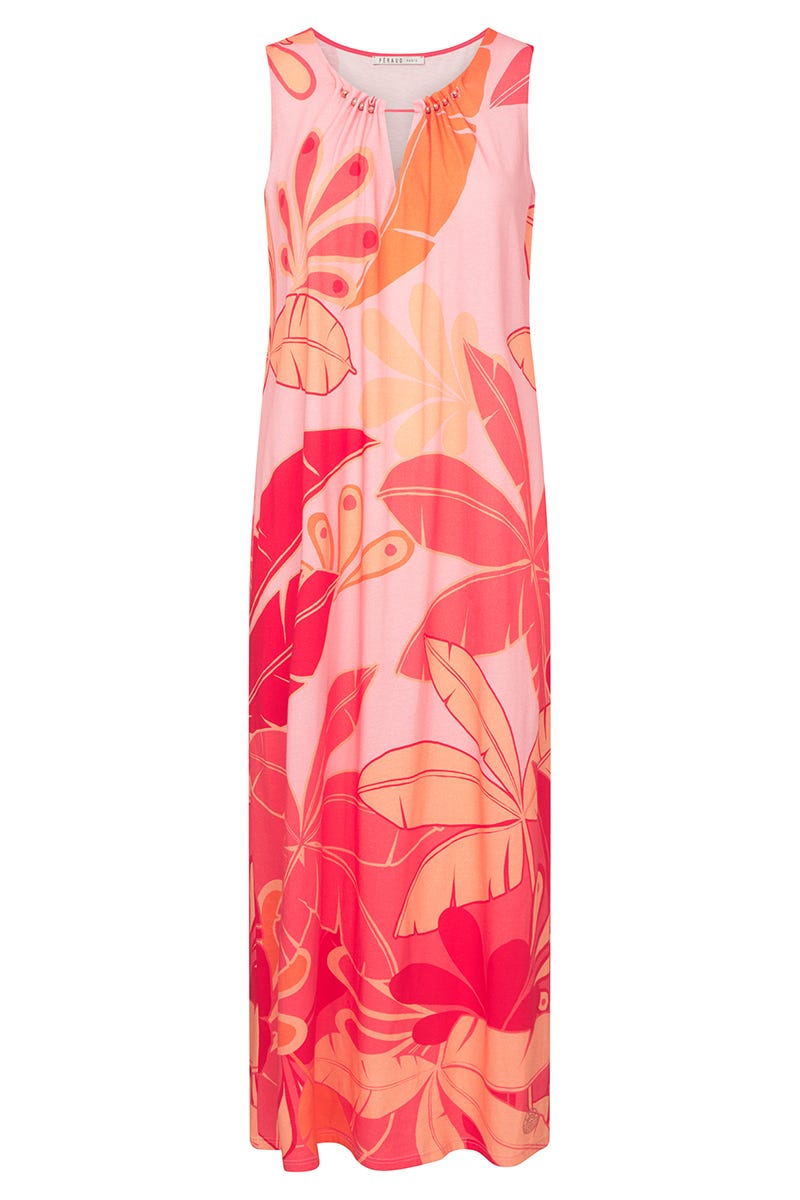 Hollowbild von Nachtkleid Ärmellos im Blumenprint mit Perlendetail Baumwolle/Modal