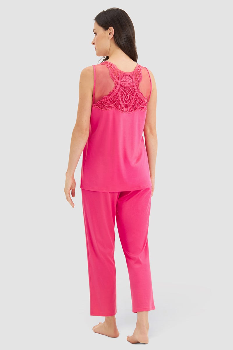 Rückansicht von Pyjama mit eleganten Spitzendetails Baumwolle/Lyocell