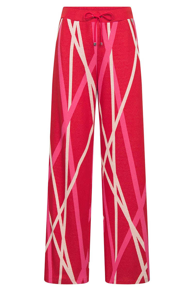 Hollowbild von Loungehose aus sommerlichem Strick im Grafikdruck Materialmix