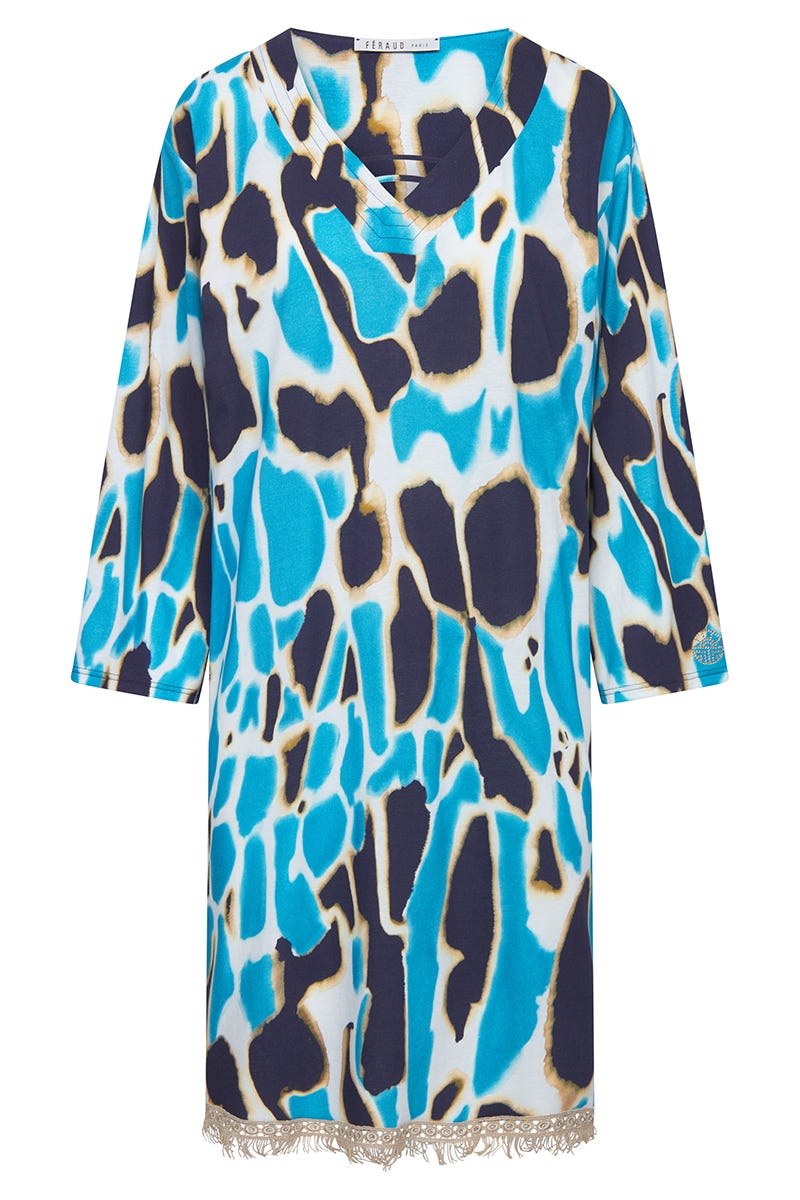 Hollowbild von Nachthemd im eleganten Leo-Druck mit Fransen-Details Baumwolle/Modal