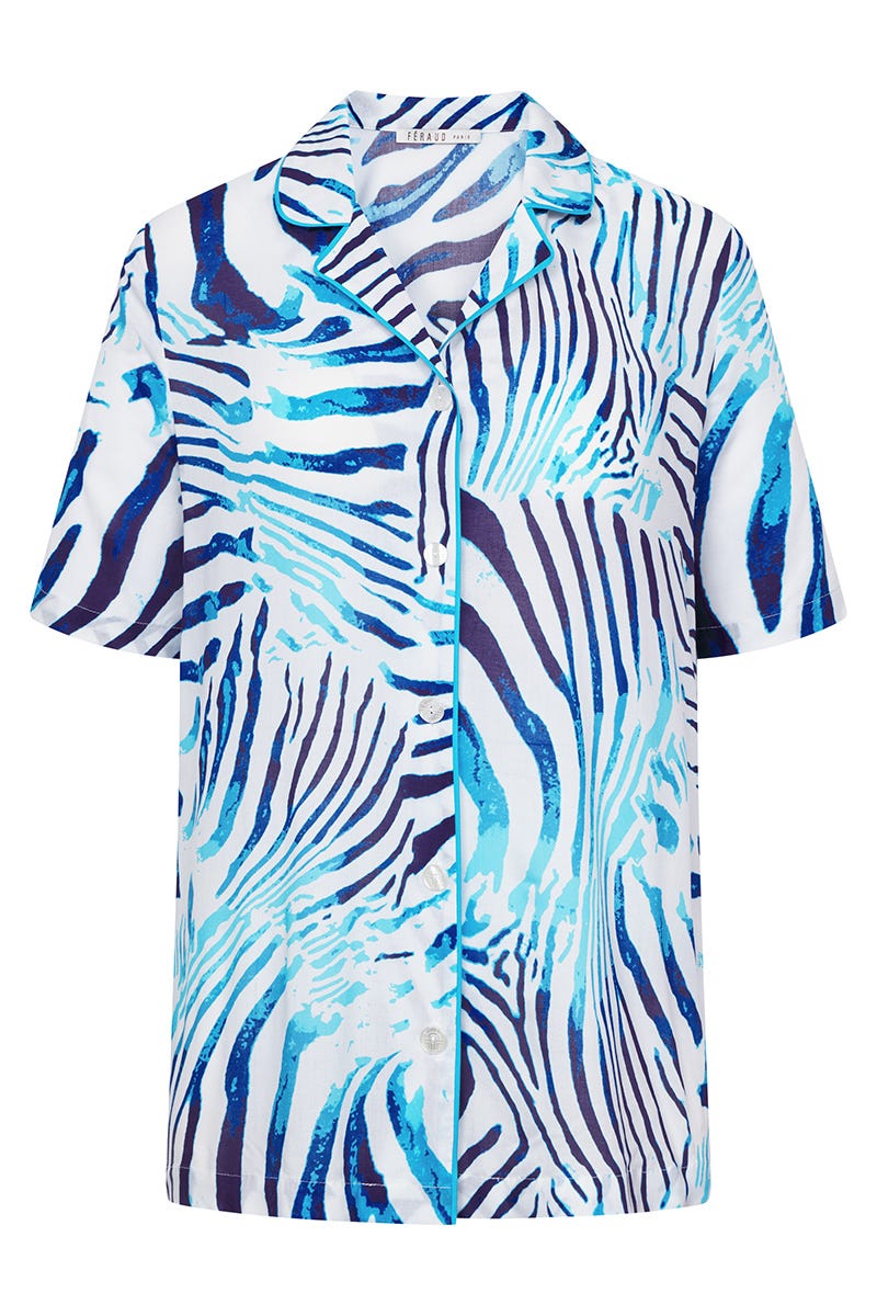 Hollowbild von T-Shirt im Animalprint Blau Herrenhemdstil 100% Viskose