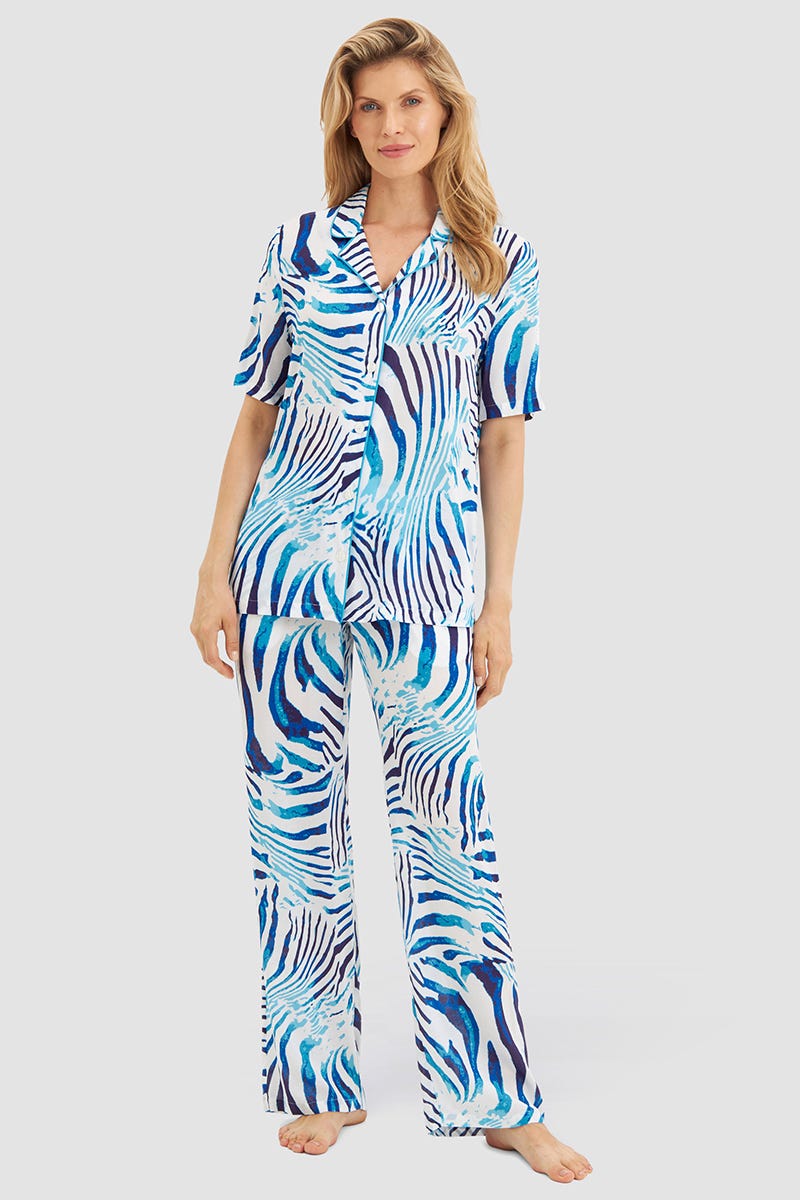 Detailbild 1 von T-Shirt im Animalprint Blau Herrenhemdstil 100% Viskose