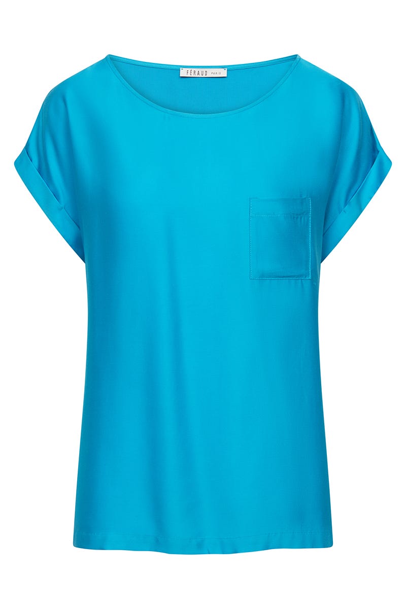 Hollowbild von Pyjamashirt mit Taschen-Detail aus Satin Türkis 100% Viskose