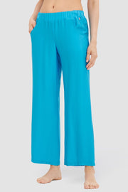 Frontalbild von 7/8-Hose aus Satin Türkis 100% Viskose