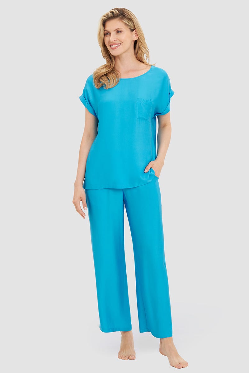 Detailbild 1 von 7/8-Hose aus Satin Türkis 100% Viskose