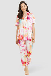 Frontalbild von Pyjama im Batik-Blumendruck Baumwolle/Modal