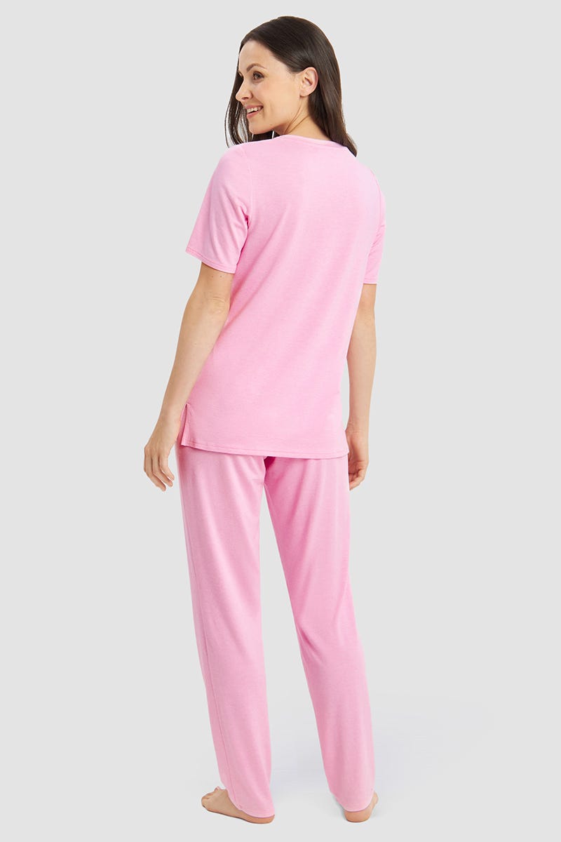 Rückansicht von Pyjama in Melange-Optik Rosa Modal/Elasthan