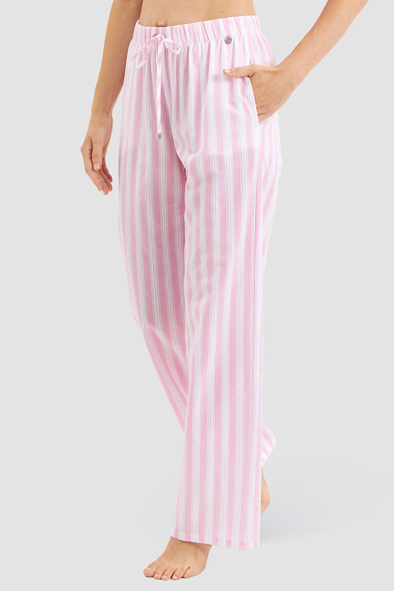Frontalbild von Pyjamahose im Streifendruck Webqualität 100% Baumwolle