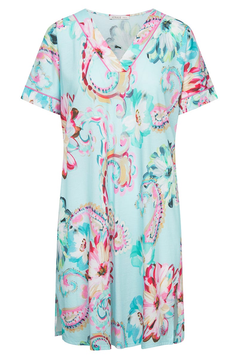 Hollowbild von Nachthemd im Paisley-Druck Türkis Baumwolle/Modal